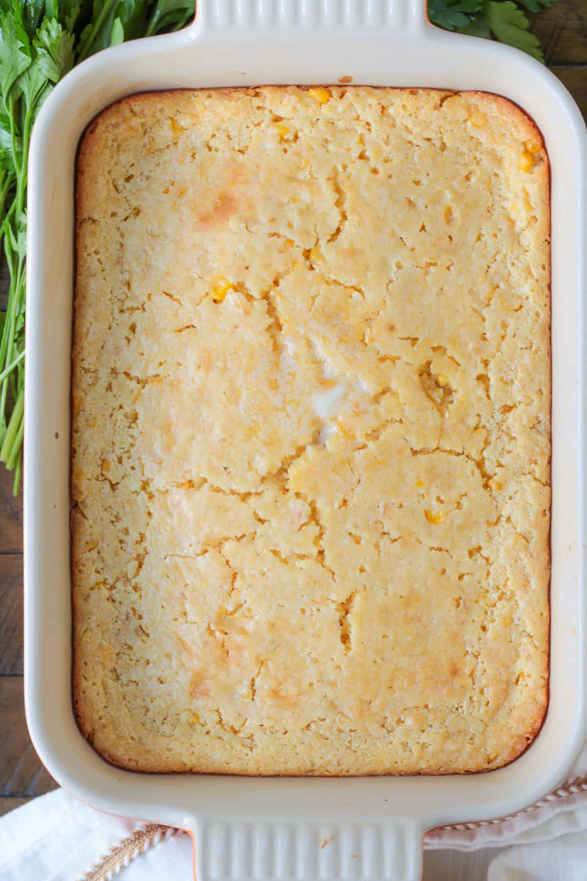 baked corn souffle from the top