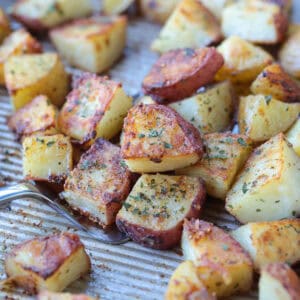 roasted potatoes on spatula with ranch seasoning