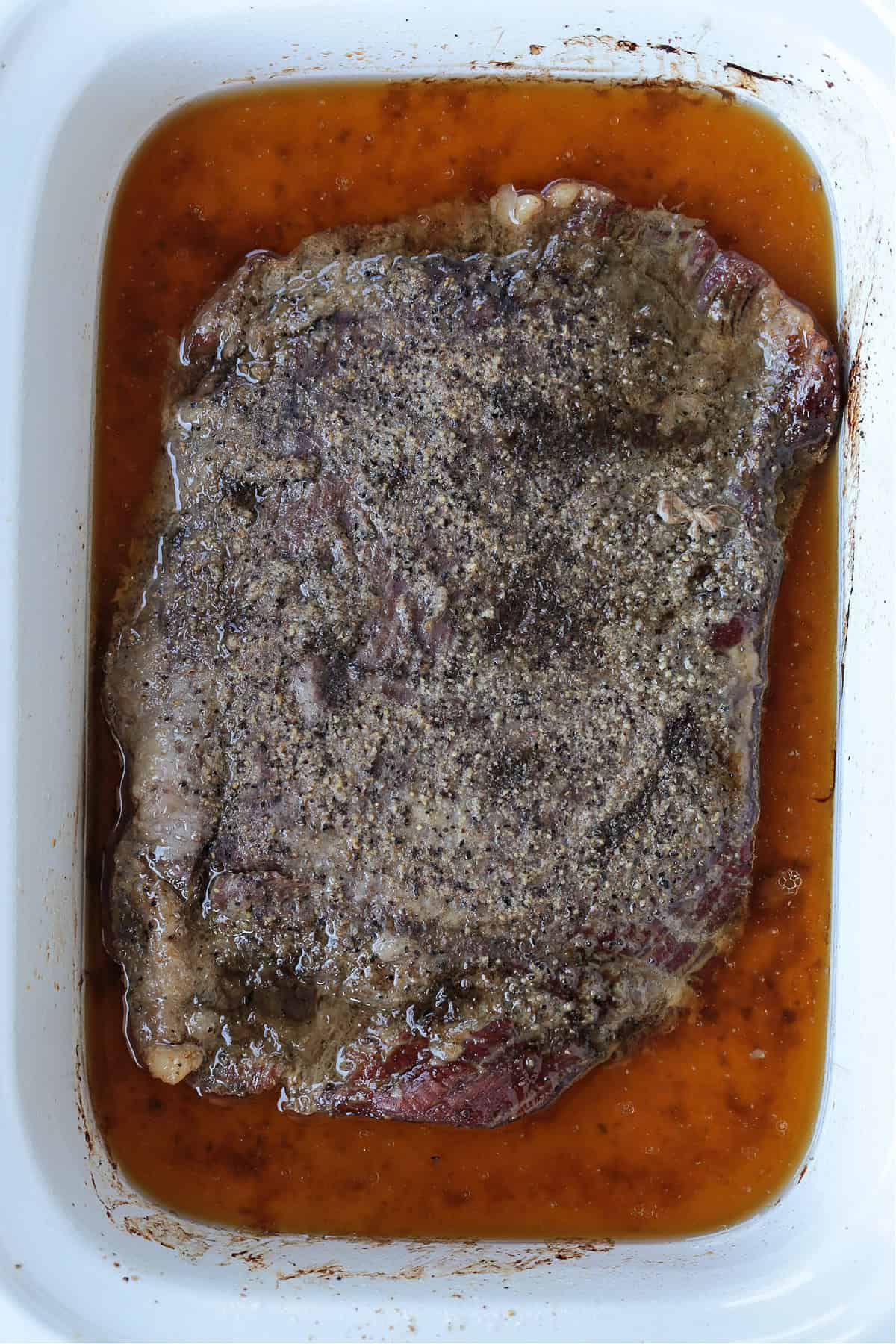 cooked steak in slow cooker