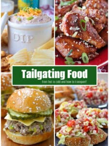 photo collage of tailgating food with text