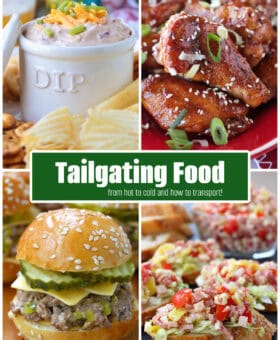 photo collage of tailgating food with text