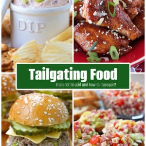 photo collage of tailgating food with text