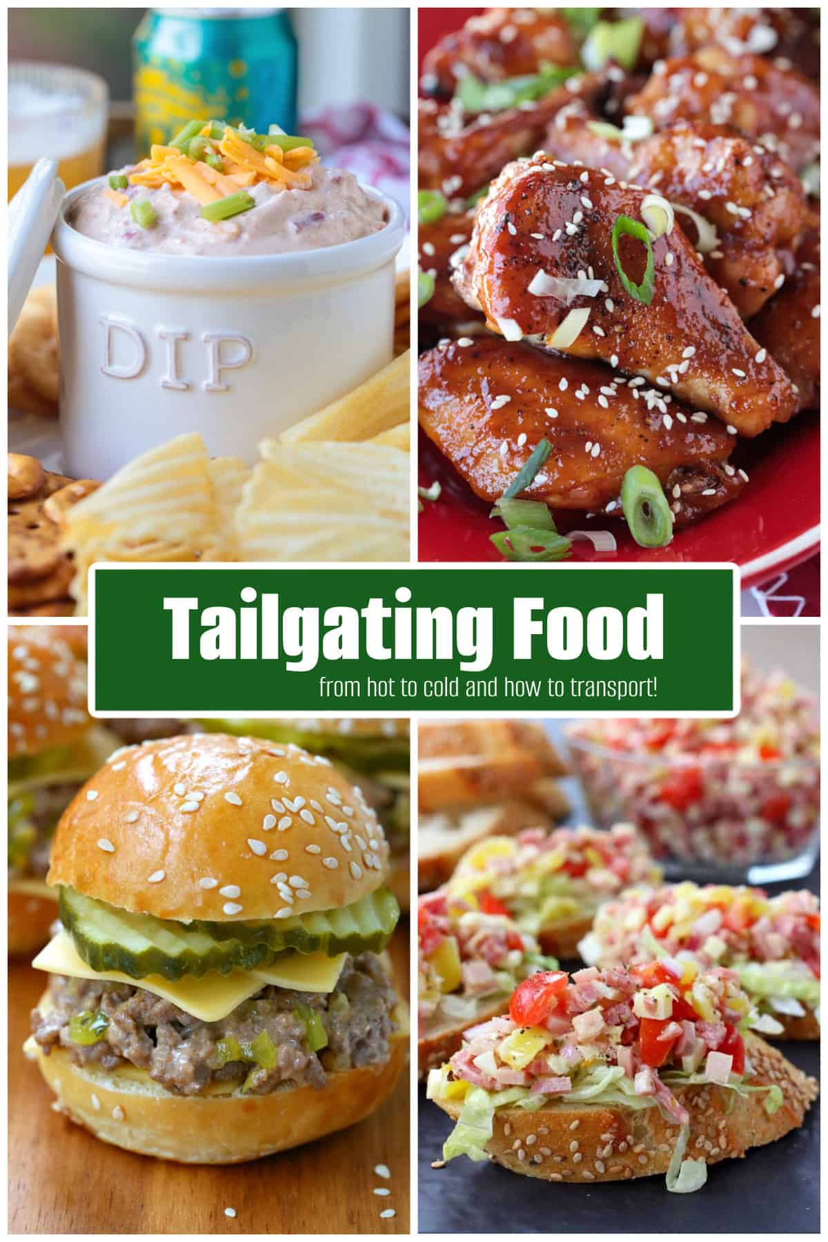 photo collage of tailgating food with text