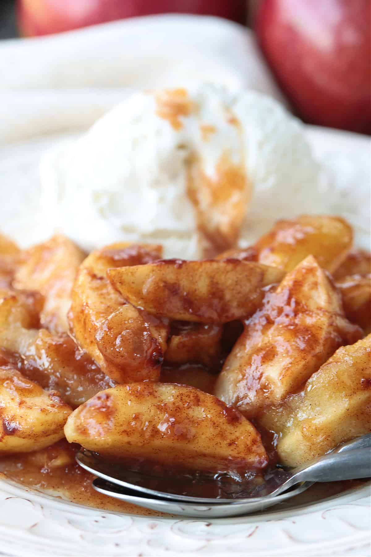 baked apples with ice cream on the side