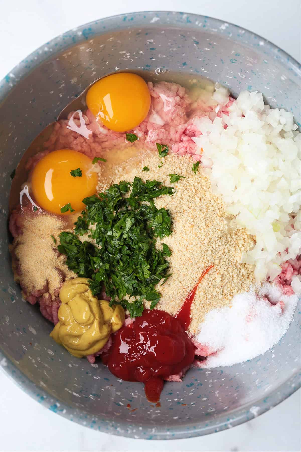 ingredients in a bowl for making meatloaf