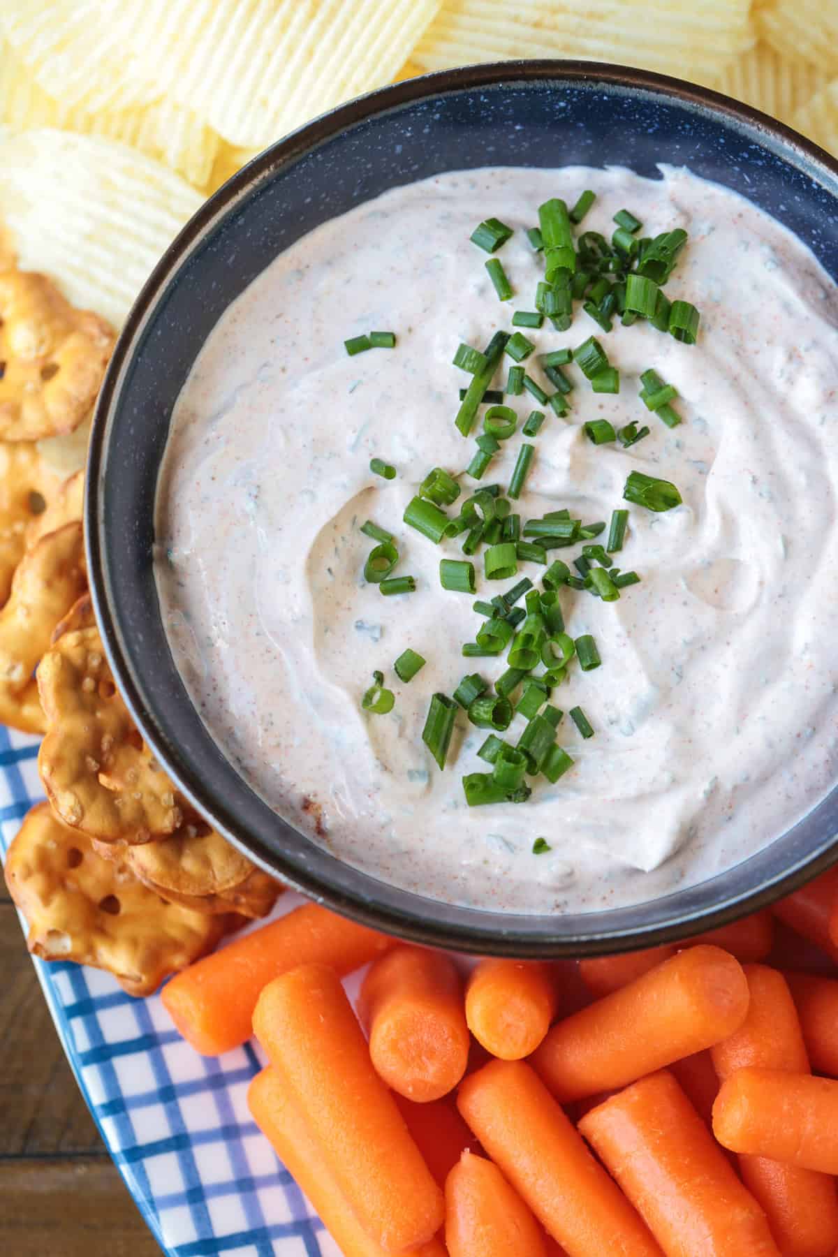 dip in bowl with chives on top